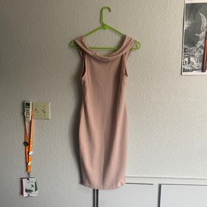Pinkish-tan off the shoulder dress